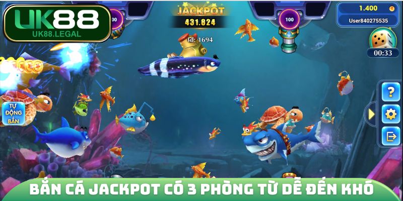 Bắn Cá Jackpot - Cơ Hội Đổi Đời Với Hũ Thưởng X10.000 3 Game có 3 phòng từ dễ đến khó